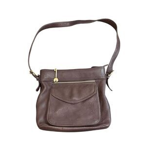 Fossil Leather Shoulder Bag Brown Style 75082 Key Charm Adjustable Strap